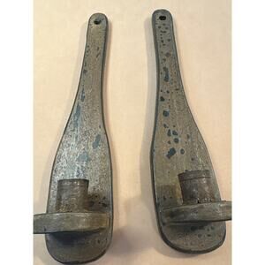 Decorative Distressed Wood Candle Wall Sconces Antique Primitive Rustic 11.5"